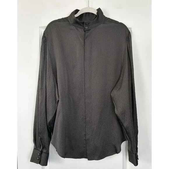 Rachel Comey Prina Top Silk Blouse Womens Size 10 Hammered Satin Dark Grey - Picture 7 of 16